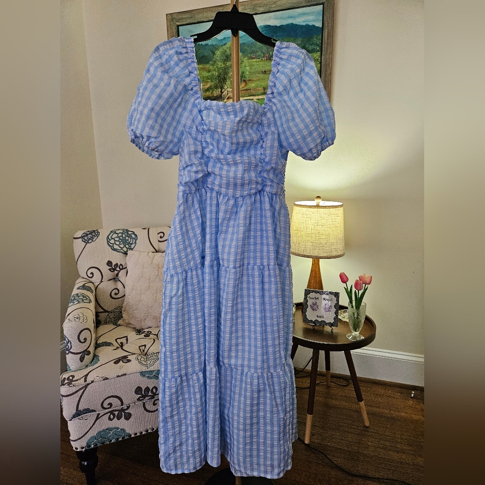 Shein Blue Gingham Women's Dress Sz Lg - Picture 2 of 4